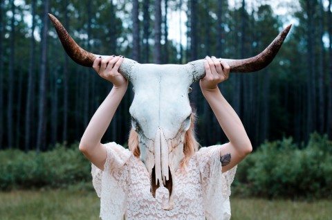 girl with cow skull