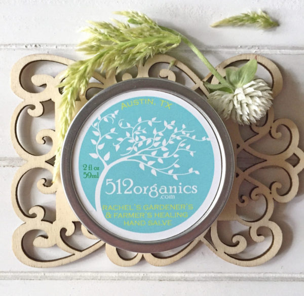 512organics rachel's hand salve on laser cut wood with flowers on white wood